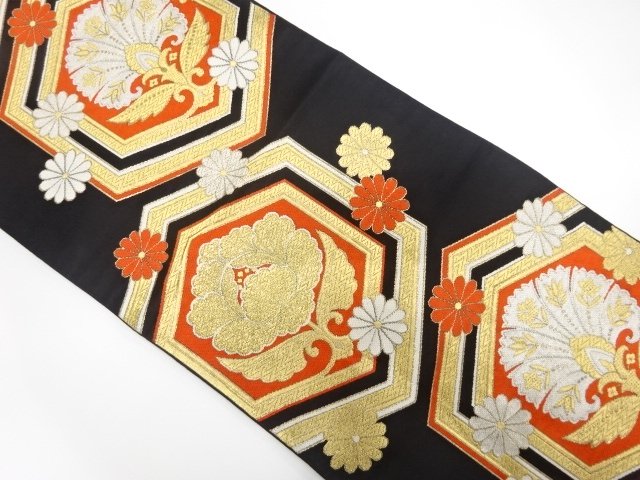 JAPANESE KIMONO / ANTIQUE FUKURO OBI / SILK / WOVEN KIKKO & FLOWER
